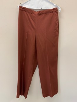 Womens, Pants, ALFRED DUNNER, Rust Orange, Polyester, Spandex, Solid, W: 32, 10P, F.F, Side Pockets, Elastic Waist Band