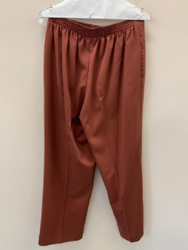 Womens, Pants, ALFRED DUNNER, Rust Orange, Polyester, Spandex, Solid, W: 32, 10P, F.F, Side Pockets, Elastic Waist Band