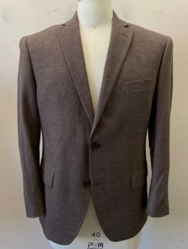 Mens, Suit, Jacket, MICHAEL KORS, Dusty Brown, Wool, Solid, 40S, 2 Button, Flap Pockets, Double Vent