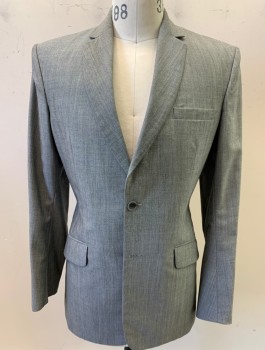 Mens, Suit, 3 Pieces, NL, Gray, Wool, Solid, 36L, 2 Button, Flap Pockets, Rounded Lapel , Single Vent