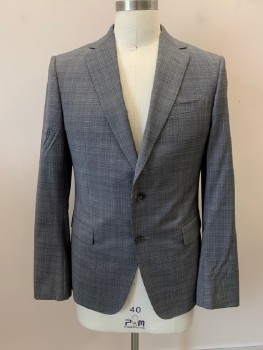 ZEGNA, Gray, Wool, Heathered, Plaid, Single Breasted, 2 Bttns, Notched Lapel, 3 Pckts, 2 Back Vents, Micro Plaid