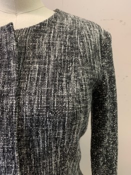 Womens, Blazer, THEORY, Gray, Black, Cotton, Acrylic, 2 Color Weave, 0, Round Neck, Zip Front, Knit