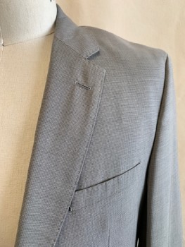 HUGO BOSS, Lt Gray, Wool, Check - Micro , Single Breasted, 2 Bttns, Notched Lapel, 3 Pckts,