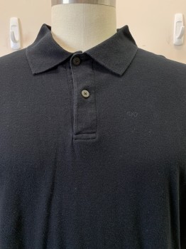 HARBOR BAY, Black, Cotton, Solid, S/S, 2 Buttons, Collar Attached