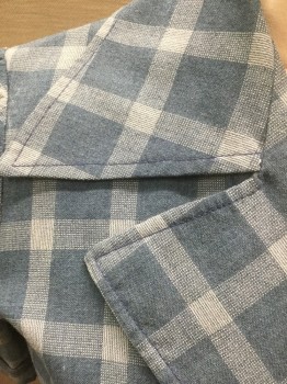 N/L, Dusty Blue, Lt Gray, Wool, Polyester, Plaid-  Windowpane, Dusty Blue with Light Gray Windowpane Stripes, Shirtwaist, Short Sleeves, Button Front, Wide Notched Collar, Folded Cuffs, Belt Loops, **2 Pieces with Matching Self Fabric Sash Belt