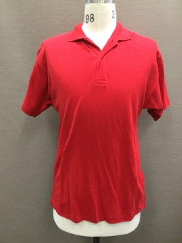 AMERICAN APPAREL, Red, Cotton, Solid, Pique Knit, S/S, Ribbed Knit Collar