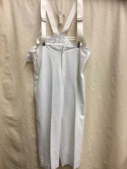 Unisex, Marching Band, Pants/Bibbers, FRUHAUF UNIFORMS, White, Polyester, Solid, W40, Polyester Gabardine, White Satin Side Stripe, Attached Suspenders, Multiples