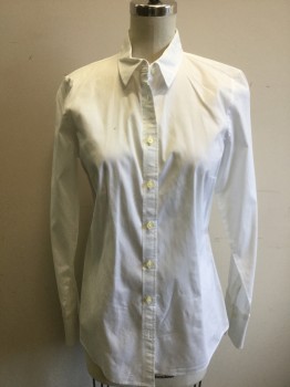 BANANA REPUBLIC, White, Cotton, Spandex, Solid, Long Sleeves, Button Front, Collar Attached, Long Barrel Cuff