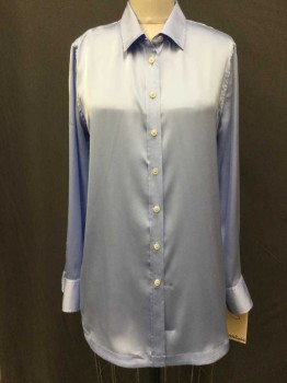 BANANA REPUBLIC, Baby Blue, Polyester, Solid, BLOUSE:  Baby Blue, Collar Attached, Button Front, Long Sleeves,