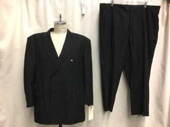 Mens, Suit, Jacket, GIORIO FIORELLI, Black, Polyester, Viscose, Solid, 50R, Black, Peaked Lapel, Dbl Breasted, 6 Buttons,
