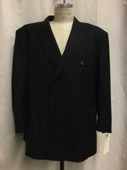 Mens, Suit, Jacket, GIORIO FIORELLI, Black, Polyester, Viscose, Solid, 50R, Black, Peaked Lapel, Dbl Breasted, 6 Buttons,