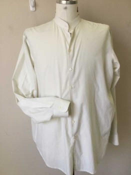 N/L, Off White, Poly/Cotton, Solid, Long Sleeves, Button Front, Collar Band, & Cuffs. Some Stains on Right Sleeve Upper.