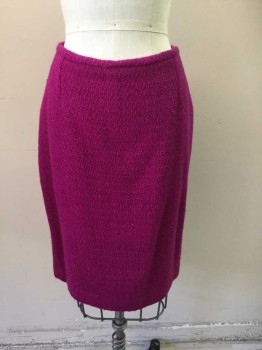 Womens, Suit, Skirt, VERDIGO, Fuchsia Pink, Wool, 6, Boucle Fuchsia with Sparkly Fuchsia Woven, Center Back Zip, Center Back Vent