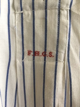 HOLBROOK & WALKER, White, Navy Blue, Cotton, Stripes - Pin, L/S, 3 B.F., Solid White Band Collar, French Cuffs, "F.H.G.S" Red Monogram Embroidered Under Button Placket, **Barcode on Button Placket, Multiples,