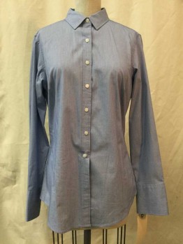 Womens, Blouse, BANANA REPUBLIC, Navy Blue, Cotton, Synthetic, Heathered, 4, Heather Navy, Button Front, Collar Attached, Long Sleeves,