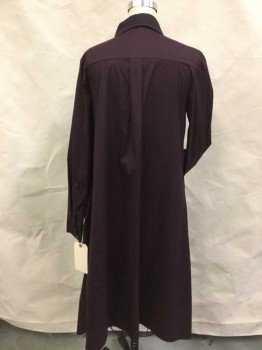 Womens, Dress, Long & 3/4 Sleeve, COS, Aubergine Purple, Cotton, Nylon, Solid, 8, Button Front Concealed Placket Grosgrain Ribbon, Long Sleeves Button Cuff, Collar Attached Grosgrain, Asymmetrical Hem, Flared with Pleats at Side Bust, Pleat Center Back Yoke