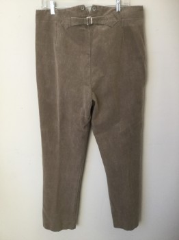 Mens, Historical Fiction Pants, MTO, Gray, Cotton, Polyester, Solid, 32, 36, Lightly Aged/distress Dirty Gray, Flat Front, Black Button Front, 1-1/2" Waistband, Chevron Waist Back, Triangle Cut Out with 2 Buttons & Adjustable Belt, 2 Fake Side Pocket Seams,