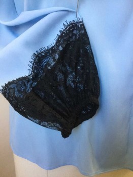 KOBI, Baby Blue, Polyester, Solid, Baby Blue, 3 Pleat/released V-neck, Pull Over, Split Front Center, Long Sleeves, W/black Lace Cuffs with Elastic