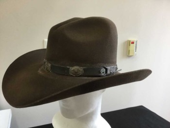 Mens, Cowboy Hat, BAILEY, Brown, Wool, Solid, 7 1/4, Brown Leather & Antique Rusted Metal Hat Band, See Photo Attached,