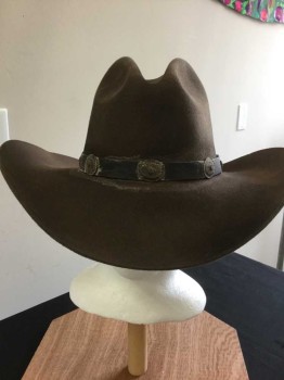 Mens, Cowboy Hat, BAILEY, Brown, Wool, Solid, 7 1/4, Brown Leather & Antique Rusted Metal Hat Band, See Photo Attached,