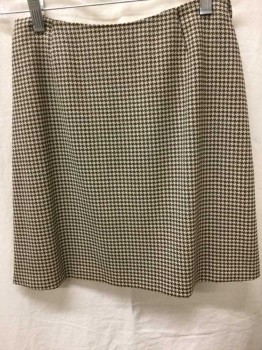 Womens, Skirt, Mini, MTO, Brown, Cream, Olive Green, Wool, Polyester, Houndstooth, Mini Skirt, Zip Back, Double