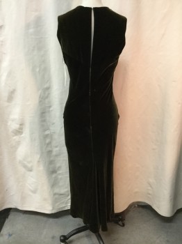 Womens, Evening Gown, JEAN PAUL GAUTTIER, Olive Green, Polyester, Solid, XS, Olive Green Velvet, Round Neck,  Zip Back with Closure