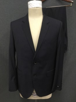 Mens, Suit, Jacket, HUGO BOSS, Navy Blue, White, Wool, Stripes - Pin, 44R, Single Breasted, Collar Attached, Notched Lapel, Hand Picked Collar/Lapel, 3 Pockets