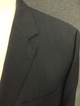 Mens, Suit, Jacket, HUGO BOSS, Navy Blue, White, Wool, Stripes - Pin, 44R, Single Breasted, Collar Attached, Notched Lapel, Hand Picked Collar/Lapel, 3 Pockets
