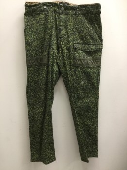 Mens, Casual Pants, LRG CLOTHING , Green, Dk Gray, Black, Cotton, Spandex, Camouflage, 34/32, Zip Fly, 4 Pockets + 1 Flap Pocket, *** Couple of White Paint Stains Front*