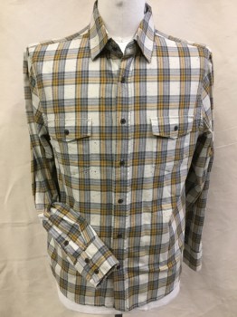 OUTDOOR LIFE, Cream, Gray, Yellow, Black, Wine Red, Cotton, Plaid, Speckled, Collar Attached, Button Front, 2 Pockets with Flap, Long Sleeves,