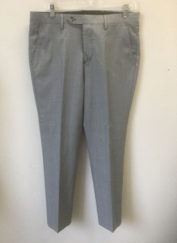 MATTARAZI UOMO, Gray, Wool, Solid, Flat Front, Button Tab Waist, Zip Fly, 4 Pockets