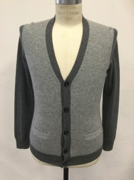 Mens, Cardigan Sweater, J CREW, Gray, Charcoal Gray, Cashmere, Color Blocking, S, Cardigan, Long Sleeves, Ribbed Knit Placket/Waistband/Cuff