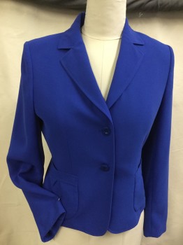 JONES NEW YORK, Royal Blue, Polyester, Solid, Jacket:  Royal Blue, Royal Blue with Black/baby Blue/light Gold Paisley Print Lining, Notched Lapel, Single Breasted, 2 Button Front, 2 Pockets, Long Sleeves, with Matching Skirt