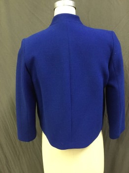 Womens, Blazer, SANDRO, Royal Blue, Wool, Synthetic, Solid, B36, 8, Open Front, Long Sleeves, 2 Pockets with Silver Zippers , Reversed Lapel Detail