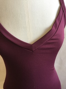 Womens, Top, FRENCHI, Maroon Red, Polyester, Spandex, Solid, XS, V-neck, 1/2" Straps