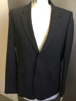 PAUL SMITH, Charcoal Gray, Teal Blue, Red Burgundy, Wool, Solid, Notched Lapel, 2 Button Front, Pocket Flap,