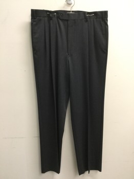 BROOKS BROTHERS, Charcoal Gray, Wool, Solid, Double Pleated Front, 4 Pockets, Zip Fly, Button Tab Closure, Belt Loops