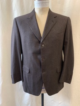 CANALI, Brown, Blue, Wool, Stripes - Vertical , Notched Lapel, Single Breasted, Button Front, 3 Buttons, 3 Pockets