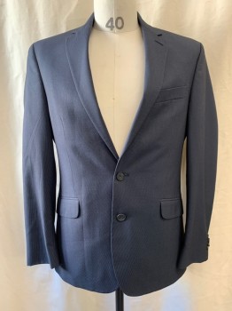 Mens, Suit, Jacket, KENNETH COLE, Navy Blue, Black, Polyester, Rayon, Stripes - Vertical , 38S, Notched Lapel, Single Breasted, Button Front, 2 Buttons,  3 Pockets, Double Back Vent