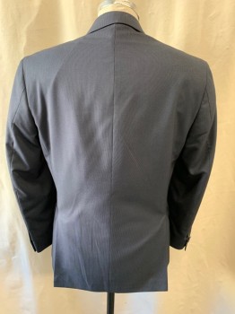 Mens, Suit, Jacket, KENNETH COLE, Navy Blue, Black, Polyester, Rayon, Stripes - Vertical , 38S, Notched Lapel, Single Breasted, Button Front, 2 Buttons,  3 Pockets, Double Back Vent