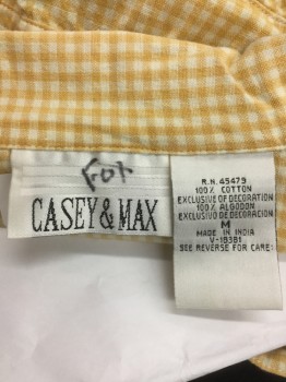CASEY & MAX, Yellow, Off White, Blue, Green, Pink, Cotton, Gingham, Floral, Button Front, S/S, CA, Floral Embroidery at Waist