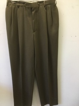 NORDSTROM, Brown, Wool, Solid, Pleated Front, Slit Pockets