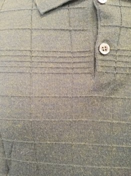 PRONTO UOMO, Olive Green, Wool, Check , Polo Style, Collar Attached, Long Sleeves, Embossed Self Check