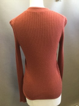 VINCE, Brick Red, Cashmere, Solid, Crew Neck, Rib Knit, Long Sleeves,
