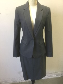 WORTHINGTON, Gray, Polyester, Rayon, Solid, Single Breasted, Notched Lapel, 1 Button, Fitted, 2 Pockets, Lightly Padded Shoulders, Black Lining