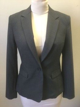 WORTHINGTON, Gray, Polyester, Rayon, Solid, Single Breasted, Notched Lapel, 1 Button, Fitted, 2 Pockets, Lightly Padded Shoulders, Black Lining