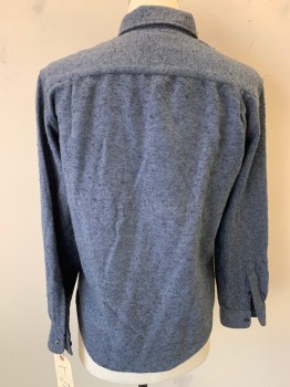CLUB MONACO, Dusty Blue, Cotton, Acrylic, Heathered, Button Front, Button Down Collar Attached, Long Sleeves, 2 Pockets,