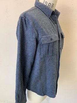 CLUB MONACO, Dusty Blue, Cotton, Acrylic, Heathered, Button Front, Button Down Collar Attached, Long Sleeves, 2 Pockets,