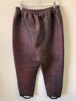 MTO, Maroon Red, Black, Vinyl, Reptile/Snakeskin, Elastic Waist, Elastic Stirrups, High Waisted, Quilted/Ruched Pattern, Slightly Metallic