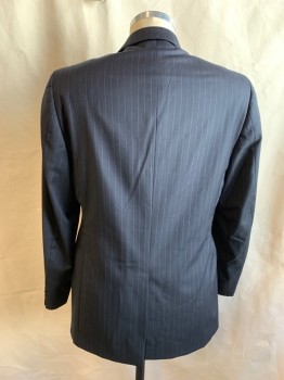 BROOKS BROTHERS, Navy Blue, White, Wool, Stripes - Pin, Single Breasted, Collar Attached, Notched Lapel, 2 Buttons,  3 Pockets
